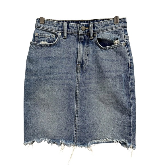 All Saints Dresses & Skirts - AllSaints Kim Denim Skirt Womens Size 2 Blue Distressed Raw Hem Mini Grunge
